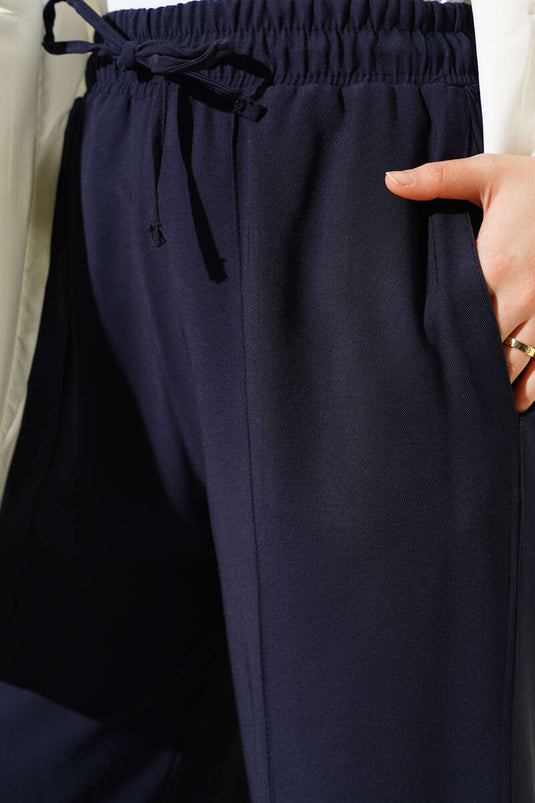 Pantalon à larges jambes avec ceinture élastique amovible Bleu marine