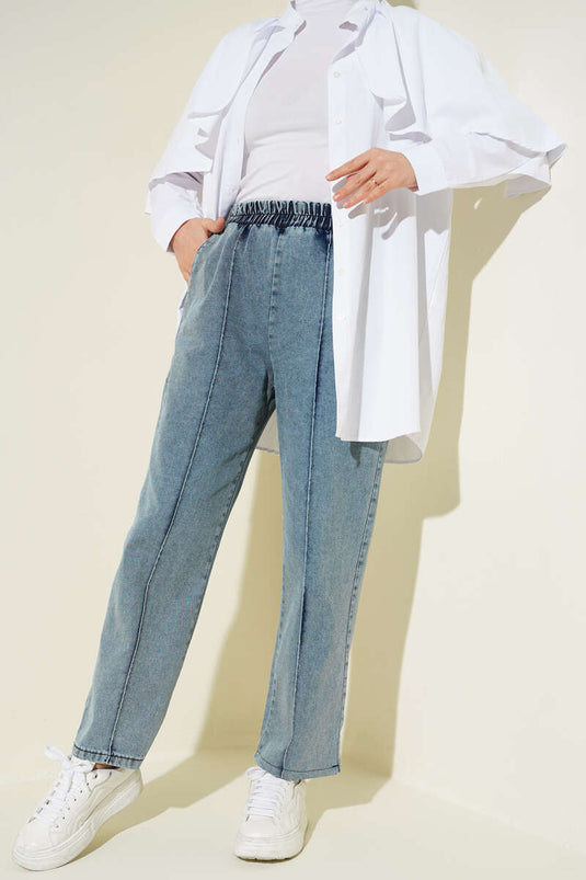 Jeanshose mit abnehmbarem Gürtel, Eisblau