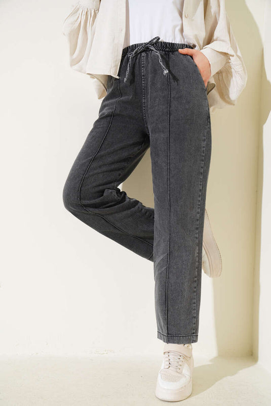 Denim Pants with Removable Waistband, Smoke Color