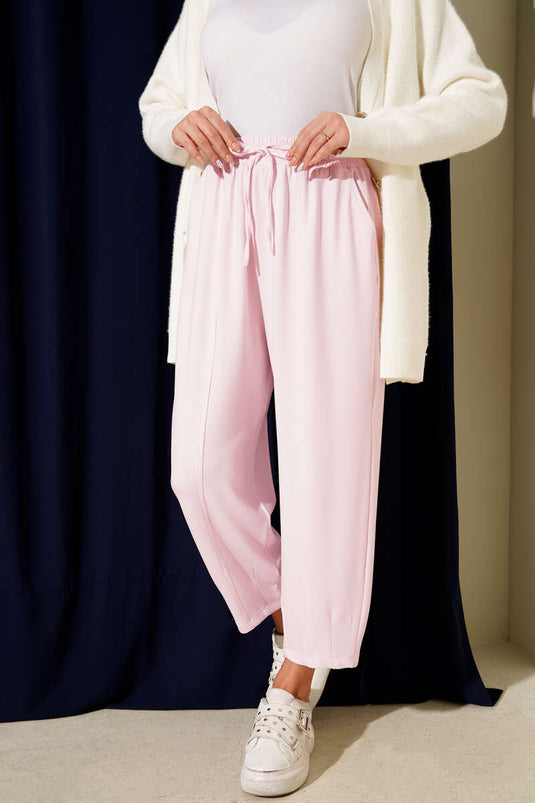Bel Lastikli Çımalı Loyşa Pantolon Pembe