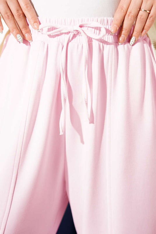 Bel Lastikli Çımalı Loyşa Pantolon Pembe