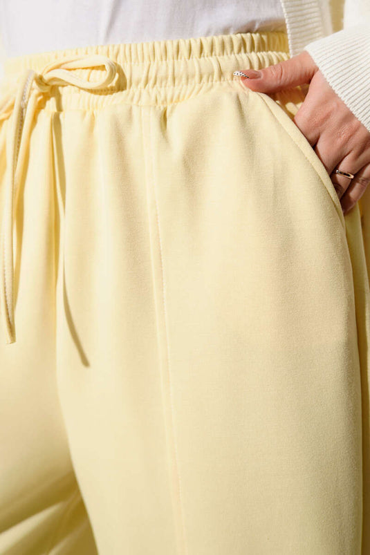 Bel Lastikli Çımalı Loyşa Pantolon Sarı