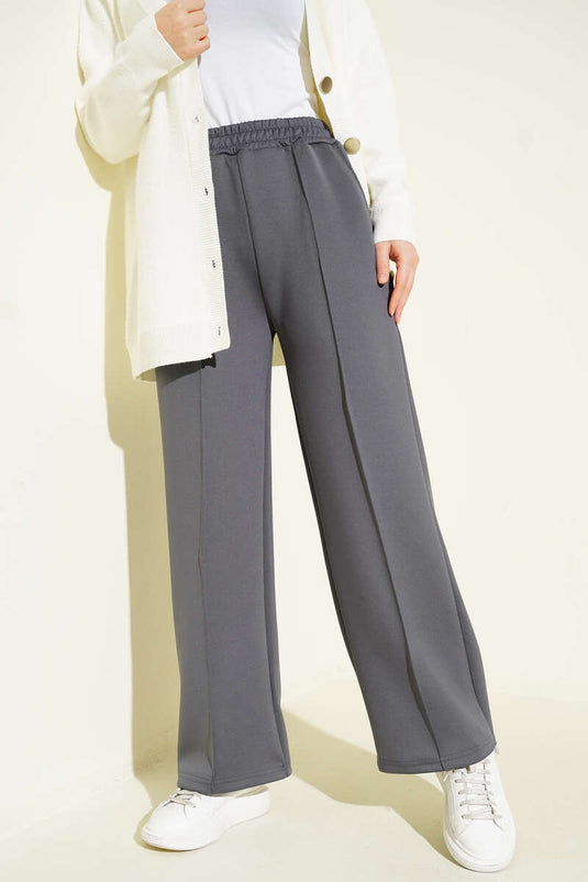 Bel Lastikli Çımalı Scuba Pantolon Füme