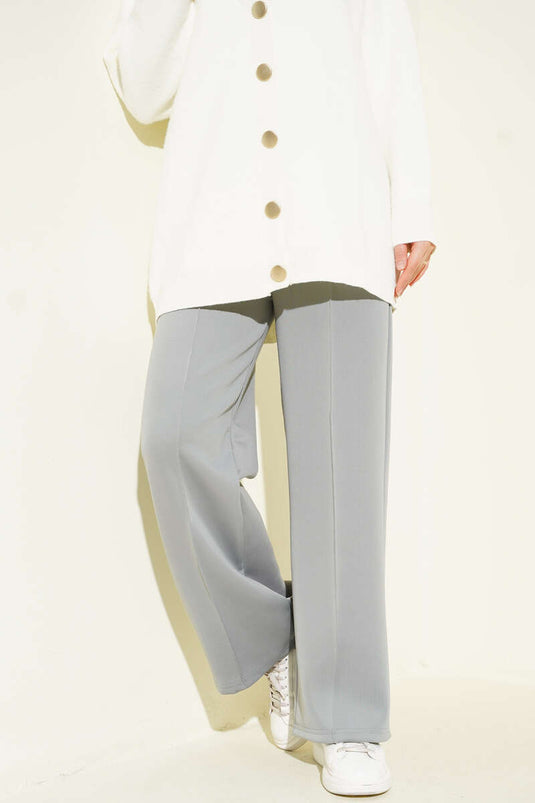 Bel Lastikli Çımalı Scuba Pantolon Gri