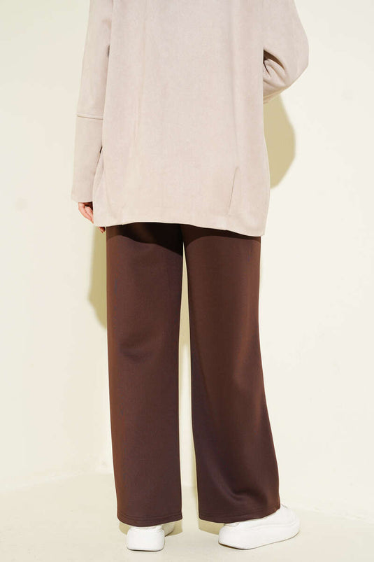 Bel Lastikli Çımalı Scuba Pantolon Kahve