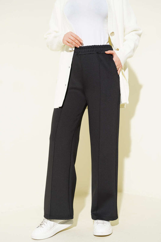 Bel Lastikli Çımalı Scuba Pantolon Siyah