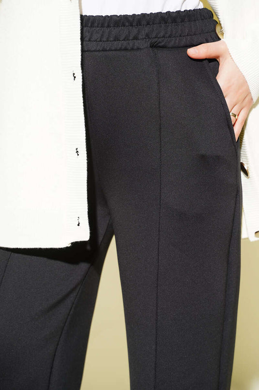 Bel Lastikli Çımalı Scuba Pantolon Siyah