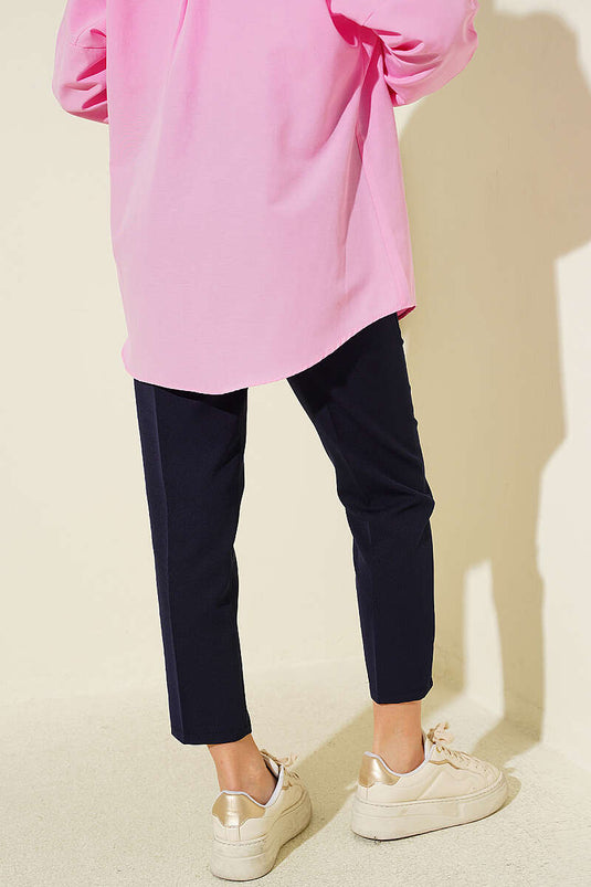 Pantalon double à jambe étroite avec ceinture élastique, bleu marine