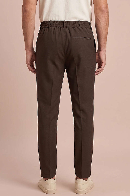 Pantalon en tissu pour homme, coupe étroite, taille élastique, couleur marron foncé