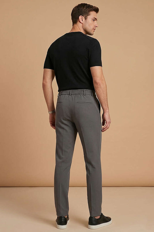 Pantalon en tissu pour homme, coupe étroite, taille élastique, couleur fumée