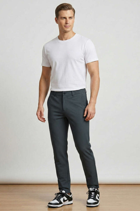 Pantalon homme fuselé à taille élastique, couleur fumée