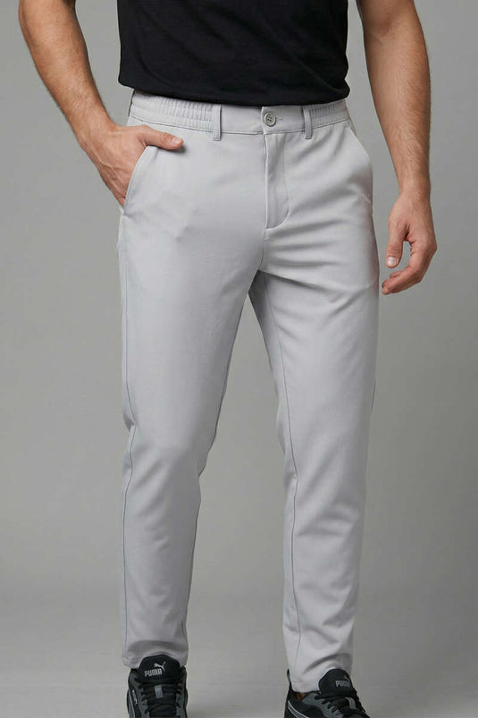 Pantalon homme gris slim à bas resserré avec ceinture élastique