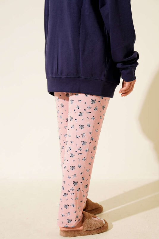 Bas de pyjama à motifs avec taille élastique, rose poudré
