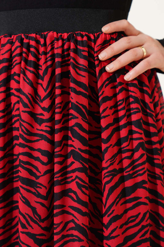 Elastische taille gepatroneerde chiffon rok rood