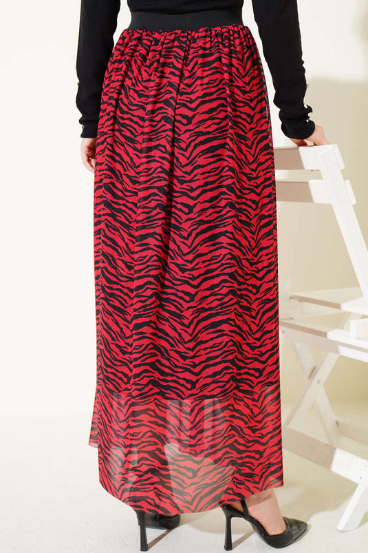 Elastische taille gepatroneerde chiffon rok rood