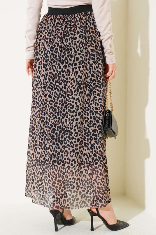 Elastische taille gepatroneerde chiffon rok luipaard
