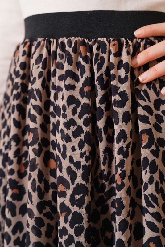 Elastische taille gepatroneerde chiffon rok luipaard