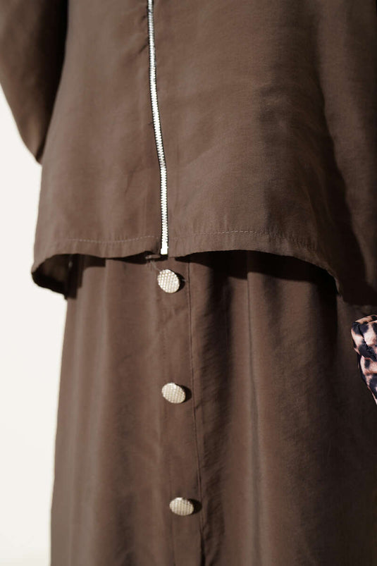 Taille Elastische Knoop Detail Jurk Pak Bruin