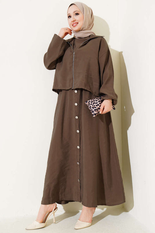 Taille Elastische Knoop Detail Jurk Pak Bruin