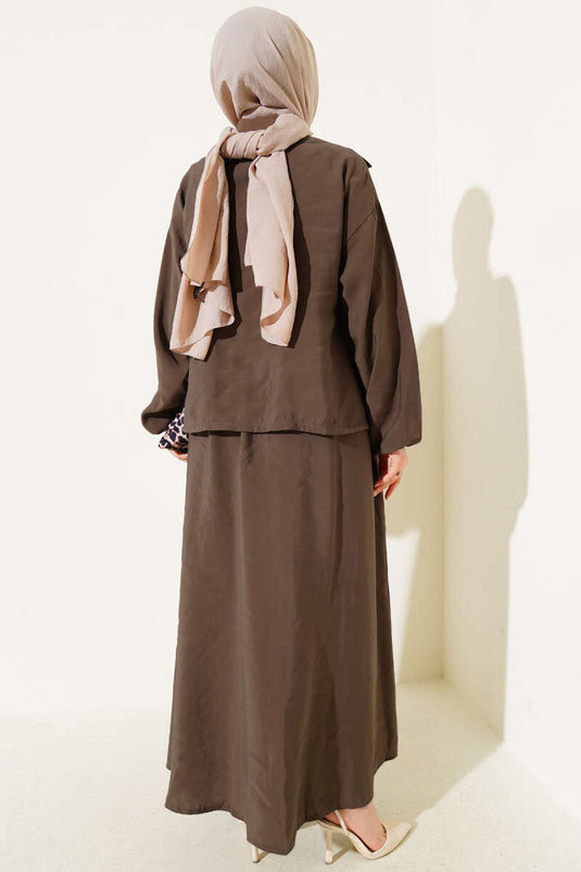 Taille Elastische Knoop Detail Jurk Pak Bruin