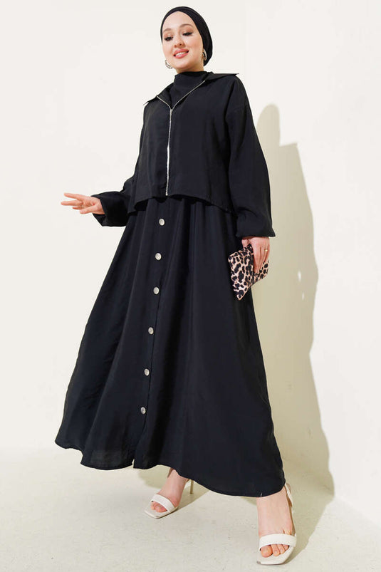 Ensemble robe à taille élastique et boutons noirs