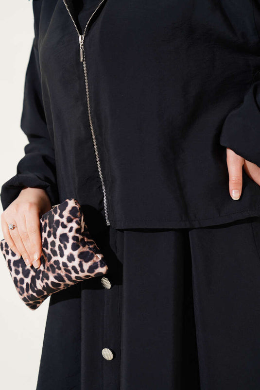 Ensemble robe à taille élastique et boutons noirs