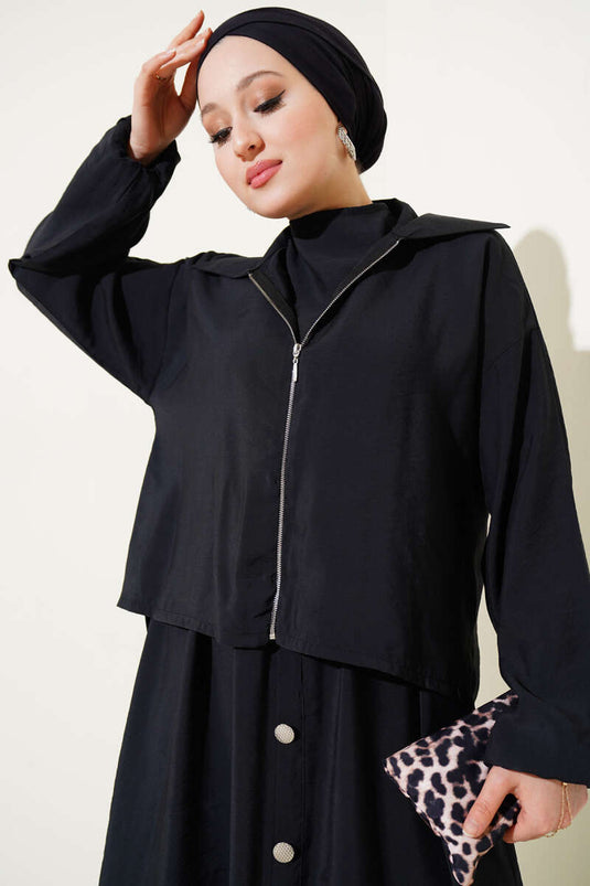 Ensemble robe à taille élastique et boutons noirs