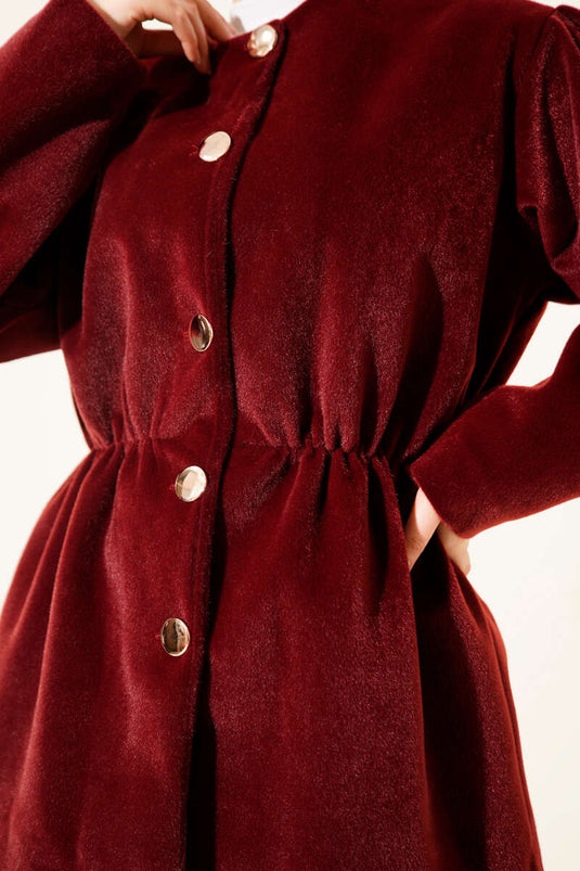 Bel Lastikli Düğmeli Goldfox Ceket Bordo