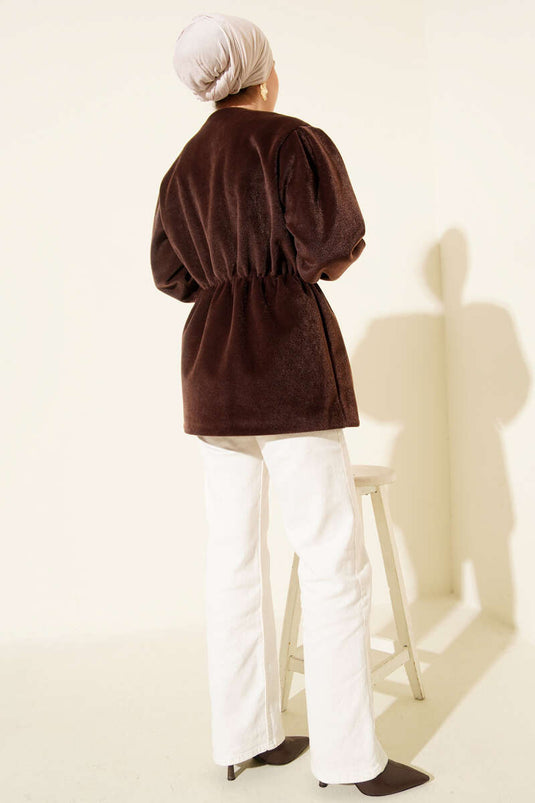 Bel Lastikli Düğmeli Goldfox Ceket Kahve