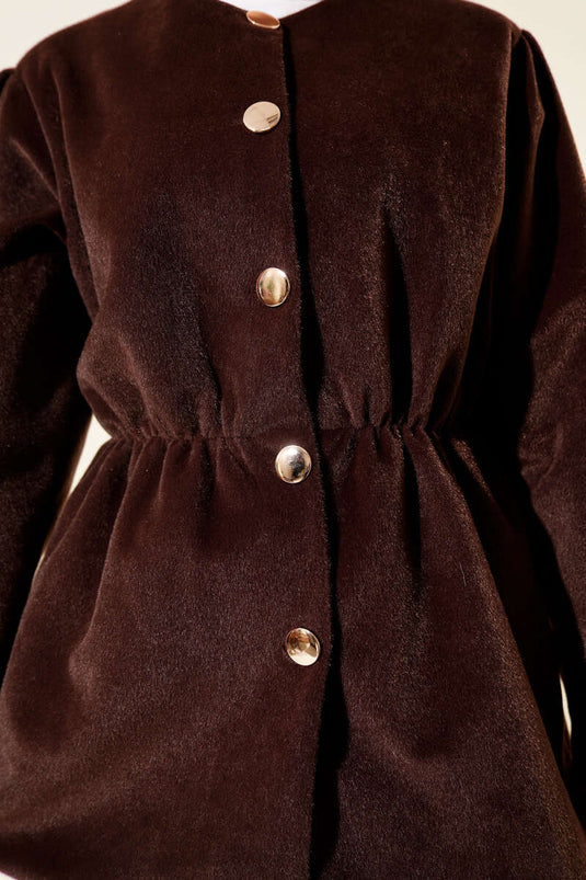 Bel Lastikli Düğmeli Goldfox Ceket Kahve