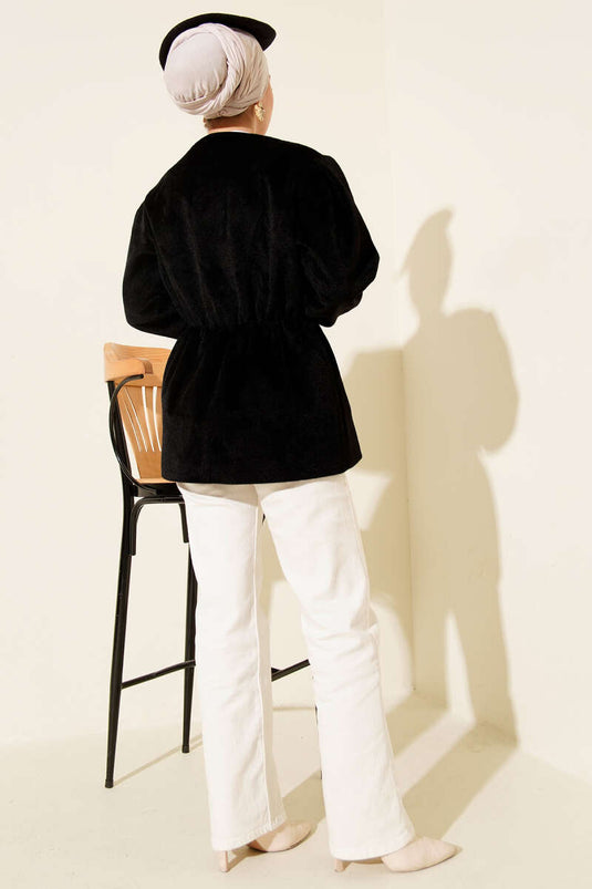 Bel Lastikli Düğmeli Goldfox Ceket Siyah