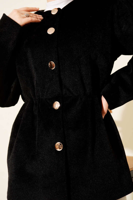 Bel Lastikli Düğmeli Goldfox Ceket Siyah