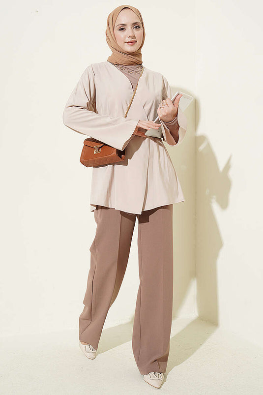 Giacca Tensel Beige con Bottoni e Vita Elasticizzata