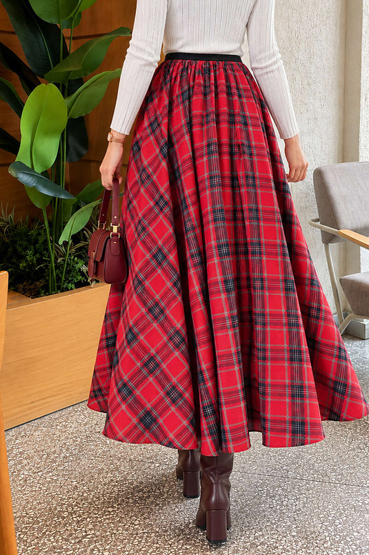 Red Elasticated Checkered Skirt
