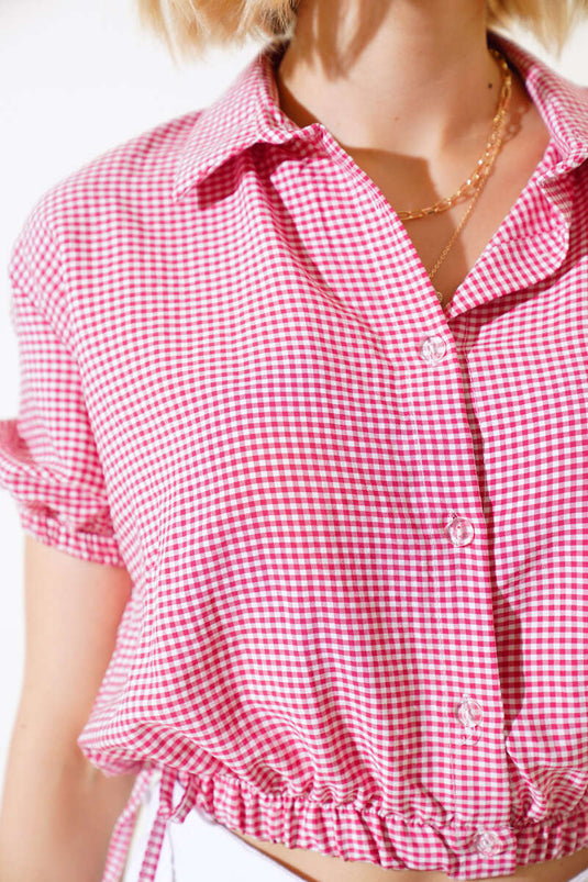 Belted Checkered Crop Fuchsia
