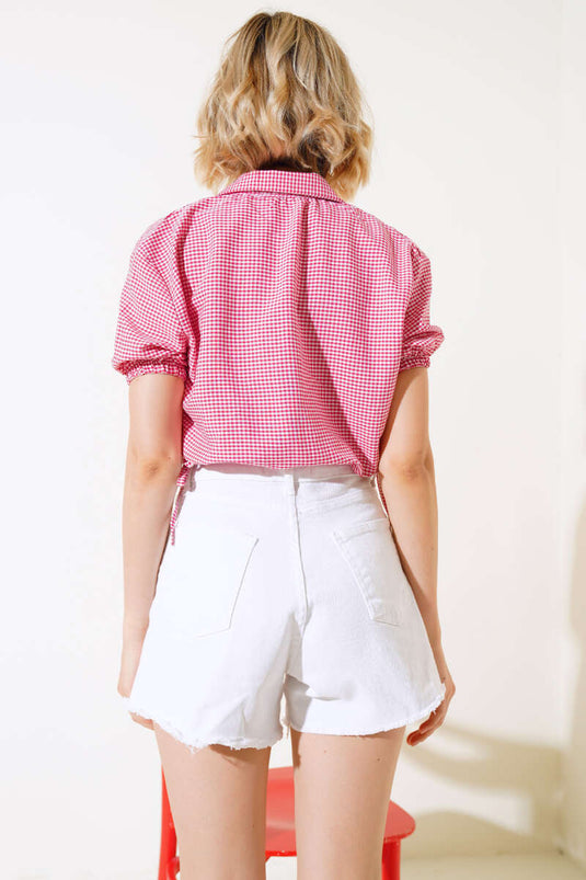 Belted Checkered Crop Fuchsia