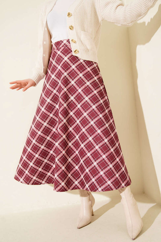 تنورة سكوبا مربعة منسوجة بحزام مطاطي بلون وردي داكن