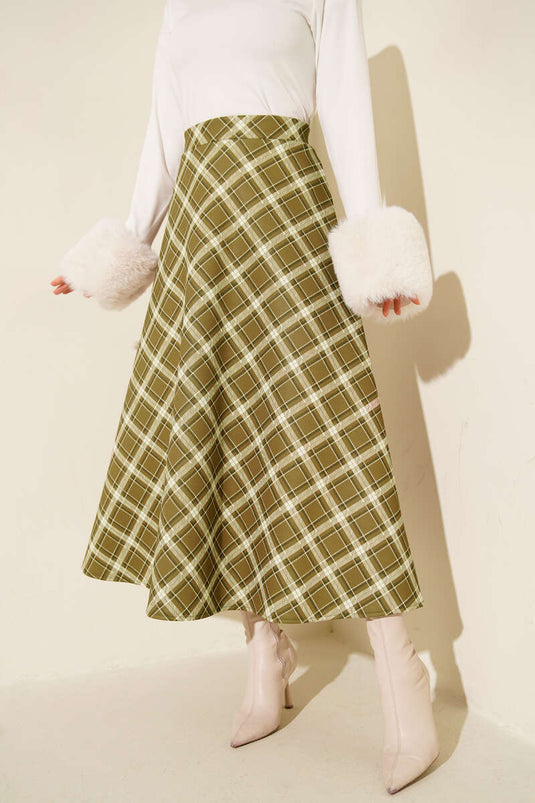 Gonna subacquea a quadri con elastico, verde oliva