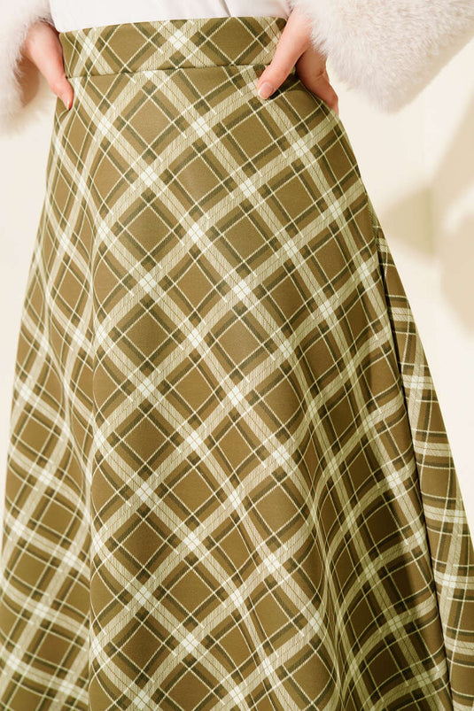 Gonna subacquea a quadri con elastico, verde oliva