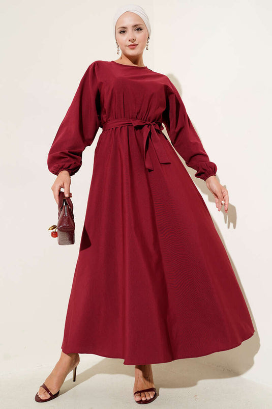 Burgundy Dress with Elastic Waist