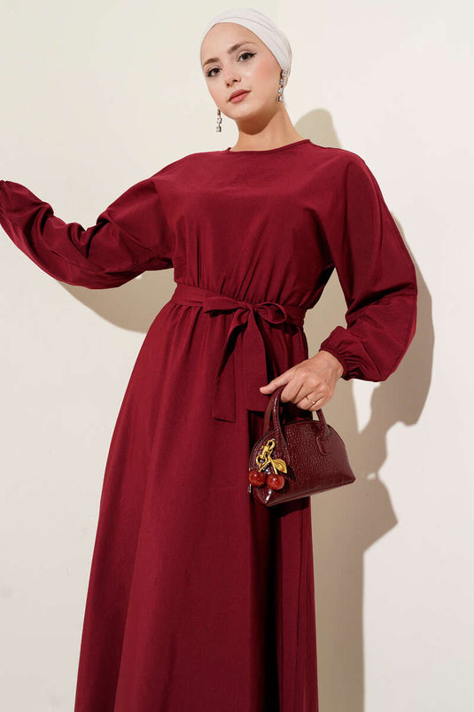 Burgundy Dress with Elastic Waist