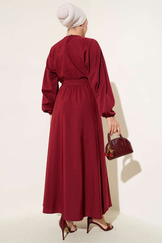 Burgundy Dress with Elastic Waist