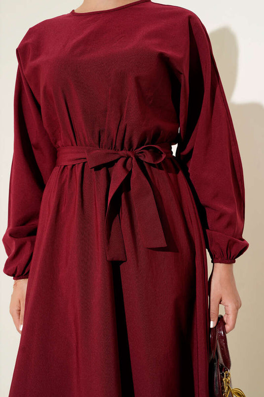 Burgundy Dress with Elastic Waist