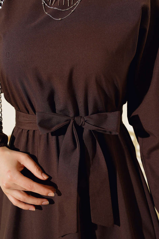 Elastic Waist Dress Brown