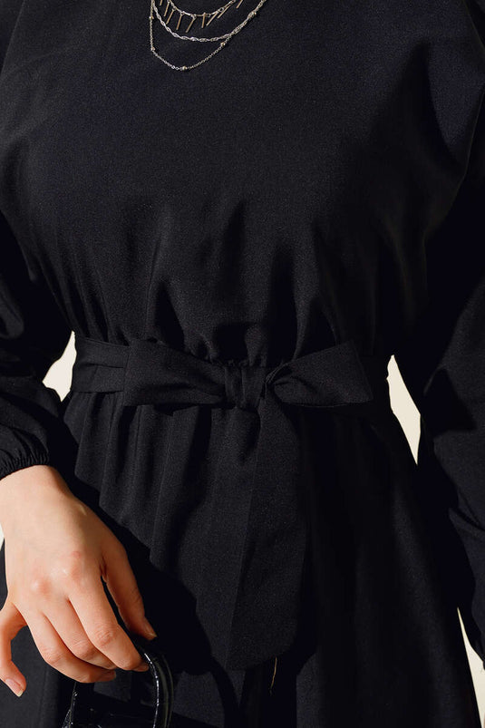 Bel Lastikli Elbise Siyah