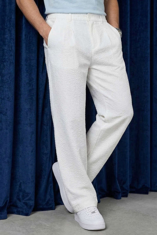 Pantalon en lin pour homme avec ceinture élastique blanc