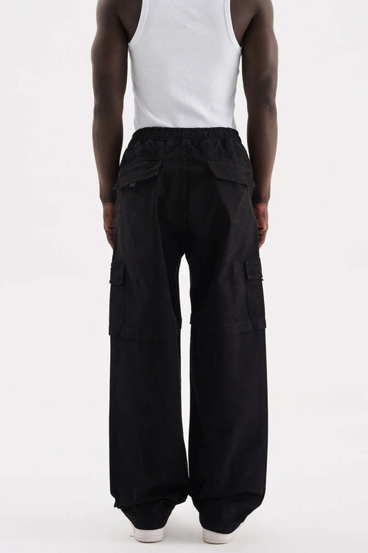 Pantalon cargo en jean pour homme avec ceinture élastique noir