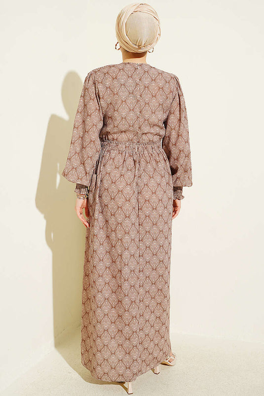 Robe Ethnique Camel À Taille Élastiquée