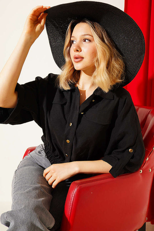 Chemise courte à manches raglan élastiquées noire