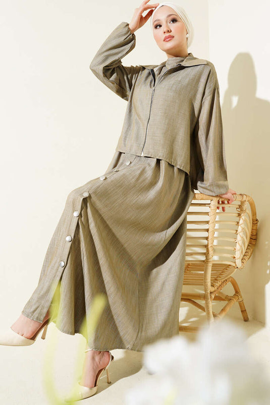 طقم فستان صدرية بسحاب مطاطي على الخصر من المنك